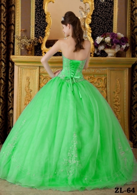 Petty Spring Green Puffy Strapless with Beading Decorate for 2014 Quinceanera Dress