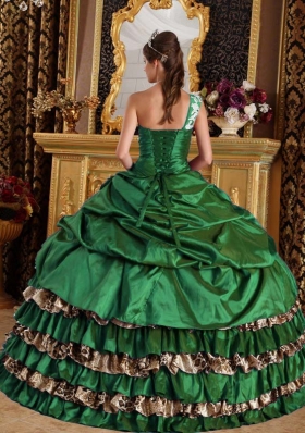 Popular Puffy One Shoulder for 2014 Quinceanera Dress with Layers and Appliques