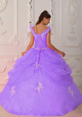 Custom Size Lavender Puffy V-neck 2014 Quinceanera Dresses with Appliques