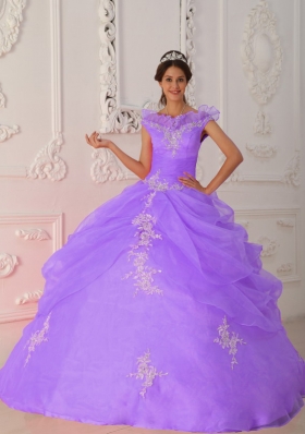 Custom Size Lavender Puffy V-neck 2014 Quinceanera Dresses with Appliques