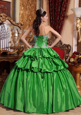 Exclusive Green Puffy Sweetheart with Pick-ups Appliques Quinceanera Dress for 2014