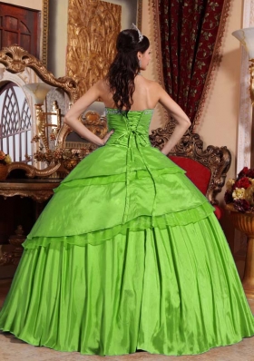 Fashionable Puffy Sweetheart with Appliques for 2014 Spring Green Quinceanera Dress