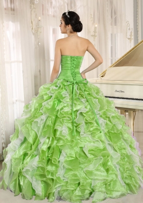 Lovely Spring Green Beaded Bodice and Ruffles Custom Made For 2014 Quinceanera Dress