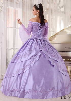 Modest Lavender Puffy Off The Shoulder Appliques Quinceanera Dresses for 2014