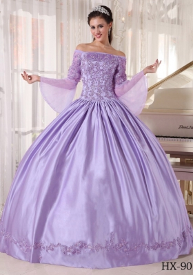 Modest Lavender Puffy Off The Shoulder Appliques Quinceanera Dresses for 2014