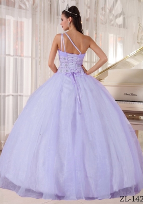 Puffy One Shoulder Floor-length Beading Quinceanera Dresses for 2014