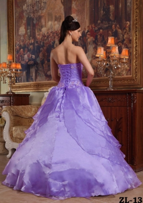 Puffy Strapless 2014 Beading Quinceanera Dresses with Hand Made Flower