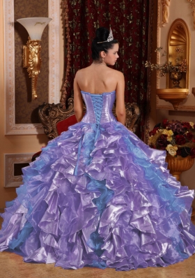 Puffy Strapless Ruffles and Embroidery Lavender Quinceanera Dress for 2014