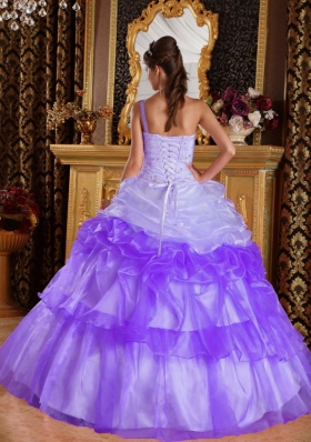 Romantic Puffy One Shoulder Appliques and Beading Quinceanera Dresses for 2014