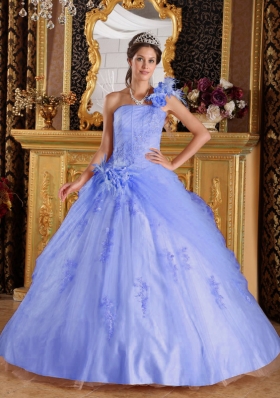 2014 Beautiful Ball Gown One Shoulder Appliques Quinceanera Dresses