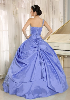 2014 Pretty Purple Quinceanera Dress One Shoulder With Appliques and Beading