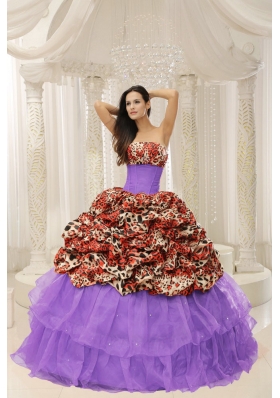 2014 Spring Leopard Quinceanera Dresses With Beaded Decorate