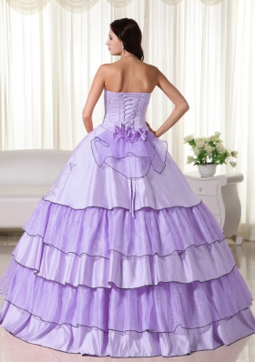 2014 Sweet Lavender Puffy Strapless Hand Made Flowers Quinceanera Dresses