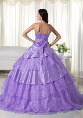 Cute Lavender Puffy One Shoulder Ruffles and Beading Quinceanera Dresses for 2014