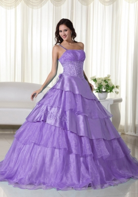 Cute Lavender Puffy One Shoulder Ruffles and Beading Quinceanera Dresses for 2014
