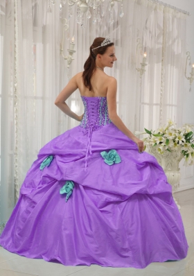 Lavender Strapless Beading and Hand Made Flowers 2014 Quinceanera Dresses