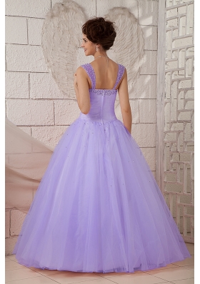 Most Popular Lavender Puffy Straps Beading Quinceanea Dresses for 2014