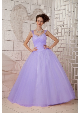 Most Popular Lavender Puffy Straps Beading Quinceanea Dresses for 2014
