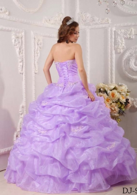 Pretty Exclusive Puffy Strapless 2014 Appliques Lavender Quinceanera Dresses