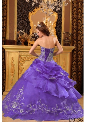 Sweet Lavender Puffy Strapless 2014 Beading Quinceanera Dresses with Appliques