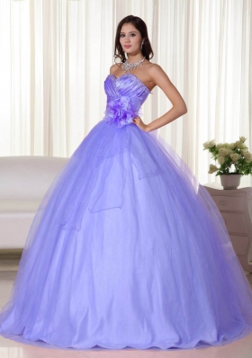 2014 Lavender Gown Sweetheart Beading Quinceanera Dresses with Hand Made Flower