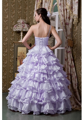 Brand New Lilac Princess One Shoulder Beading Ruffled Layers 2014 Quinceanea Dresses