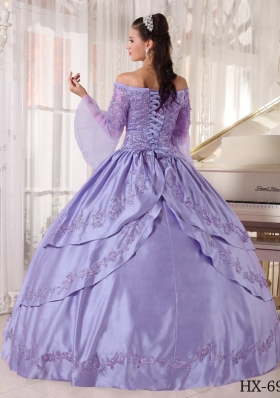 Exquisite Lavender Off The Shoulder 2014 Lace Appliques Quinceanera Dresses