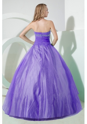 Lavender Puffy Strapless Beading and Embroidery Quinceanera Dresses for 2014