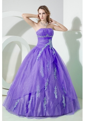 Lavender Puffy Strapless Beading and Embroidery Quinceanera Dresses for 2014