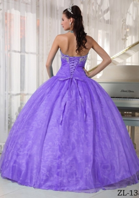 Lavender Puffy Sweetheart Beading and Appliques Quinceanera Dress for 2014