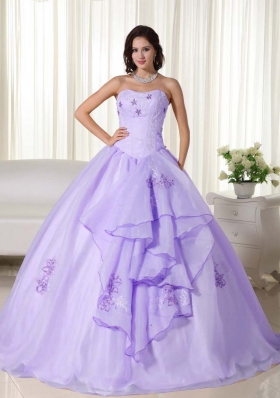 Most Popular Lavender Puffy Strapless Embroidery Quinceanera Dresses for 2014