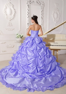 New Style Puffy Strapless Beading 2014 Quinceanera Dress with Court Train