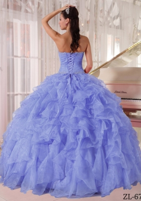 Pretty Puffy Strapless 2014 Beading Lavender Quinceanera Dress with Ruffles