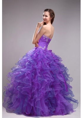 Pretty Puffy Sweetheart Ruffles and Appliques Quinceanera Dress for 2014