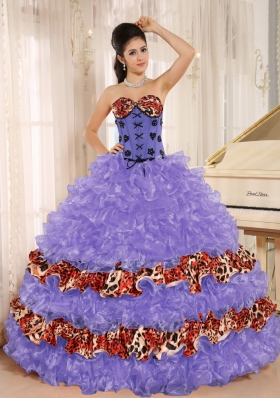 Pretty Ruffles Appliques Sweetheart Quinceanera Dresses with Leopard For 2014