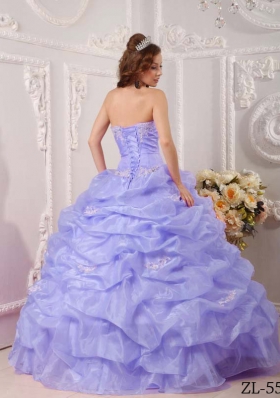 Exclusive Puffy Strapless Appliques Lilac for 2014 Quinceanera Dresses