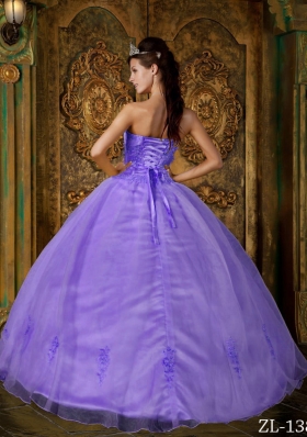 Fashionable Puffy Strapless Appliques Lavender Quinceanera Dresses for 201