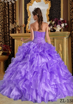 2014 Lavender Puffy Sweetheart Ruffles Quinceanera Dresses with Beading