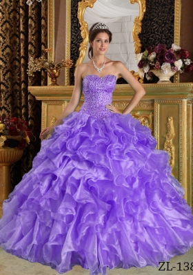 2014 Lavender Puffy Sweetheart Ruffles Quinceanera Dresses with Beading