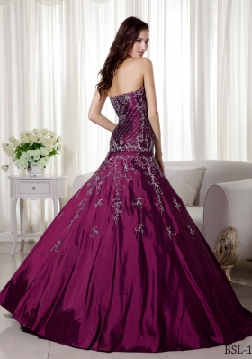 A-line Sweetheart Floor-length Taffeta Beading and Embroidery Quinceanera Dress