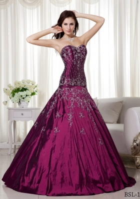 A-line Sweetheart Floor-length Taffeta Beading and Embroidery Quinceanera Dress
