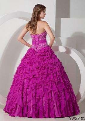 Ball Gown Halter Floor-length Chiffon Embroidery Quinceanera Dress