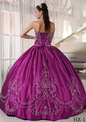 Ball Gown Strapless Floor-length Satin Embroidery Quinceanera Dress