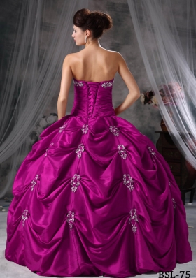 Ball Gown Strapless Floor-length Taffeta Appliques Quinceanera Dress