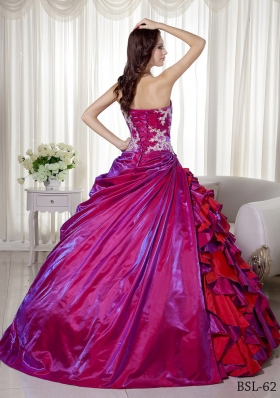 Ball Gown Strapless Floor-length Taffeta Appliques Quinceanera Dress