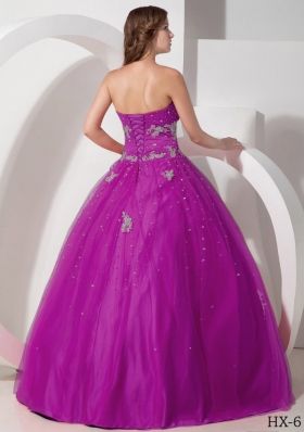 Ball Gown Sweetheart Floor-length Tulle Appliques and Beading Quinceanera Dress