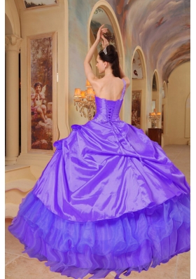 Elegant Purple Puffy One Shoulder Lace Quinceanera Dresses for 2014