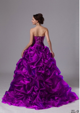 Embroider and Pick-ups Sweep Train For Quinceanera Dress For Custom Made