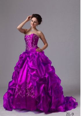 Embroider and Pick-ups Sweep Train For Quinceanera Dress For Custom Made