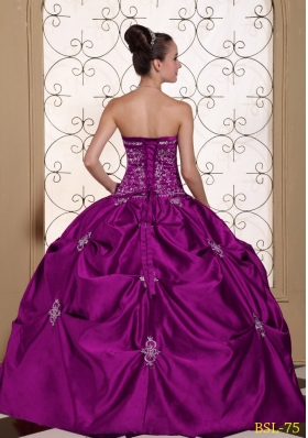 Embroidery Taffeta Strapless Modest Quinceanera Dress with Pick-ups